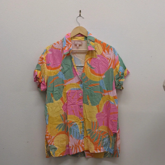 Show me your Mumu bright floral button down shirt size M - Picture 2 of 5